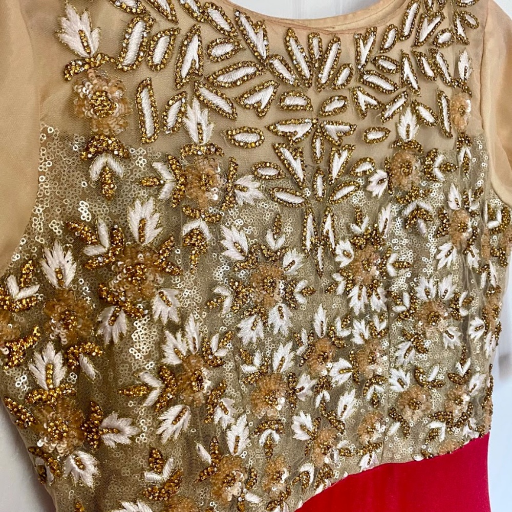 Indian Pakistani Pink and Gold Anarkali Salwar Kameez - Picture 4 of 9